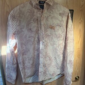 D&G Men's Casual Western Shirt - Cream and Brown denim back made in Italy